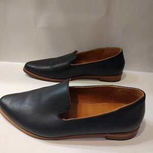 Patina by Portland Loafers Shoes Women 7.5 Blk Leather Pointed Toe Minimalist